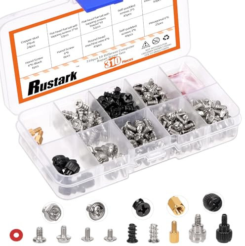 Rustark 310Pcs Computer Screws Assortment Kit Motherboard Standoffs Screws Set PC Screws Kit for Universal Motherboard Hard Drive Computer Case Laptop Case Repair DIY Installation