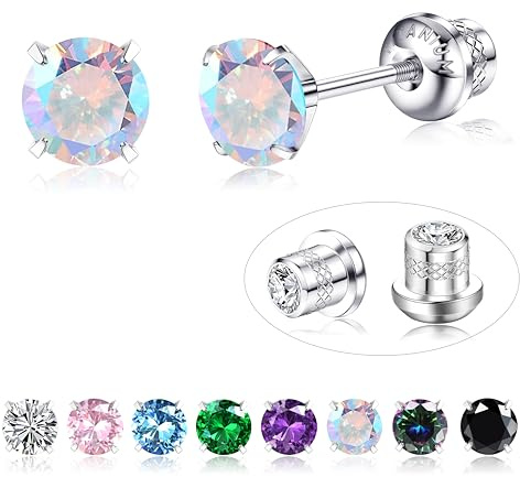 JeweBella G23 Titan Ohrringe Hypoallergen Medizinische Ohrstecker Geburtsstein Zirkonia Silber für Damen Herren Kinder Mädchen Männer Piercing Ohr Gesundheitsstecker