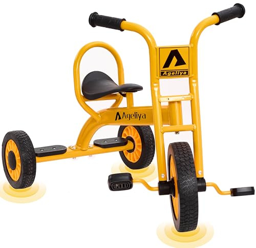 Ageliya Preschool Kids Tricycle for Rider Age 3-5, Durable Metal Pedal Trike for Boys Girls, Big Kid Tricycle with Non-Slip Grip, Solid Rubber Tires -Outdoor Playschool Daycare Playground Equipment