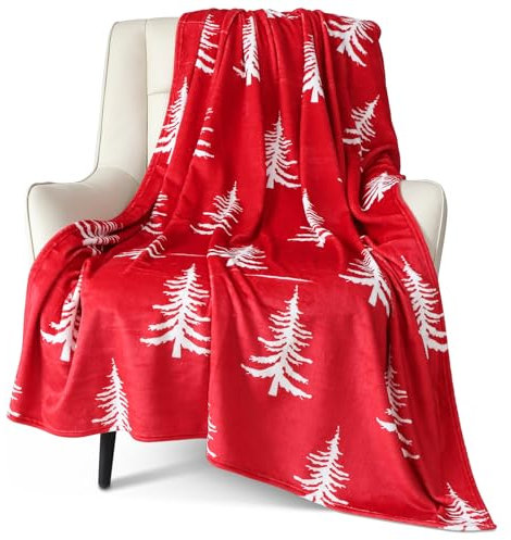 Ohok Weihnachten Kuscheldecke, gemütlicher Flauschig Decke, Warm Wohndecke Sofaüberwurf Decke für drinnen, draußen Sofadecke Weihnachtsdeko für Familie (Weihnachtsbaum Rot, 150x200cm)