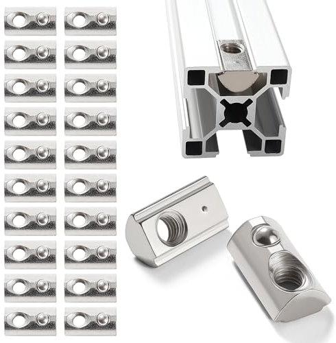 Lyeteung 20 PCS 30 Series M6 T Spring Nuts, Roll-in Spring T Nut, Half Round Roll in Spring T Slot Nut, for 8mm Slot 3030 3060 3090 6060 Aluminum Extrusion Profile