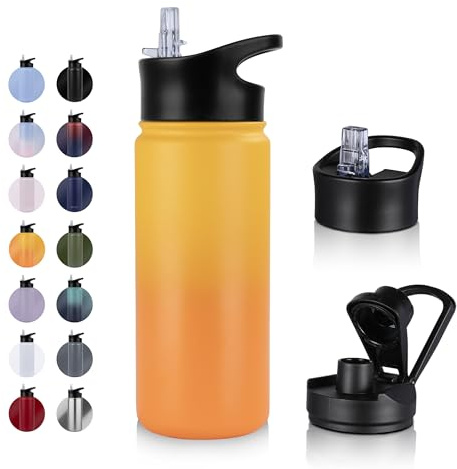 UMBFUN Bouteille d'eau en Acier Inoxydable - 500ml avec Paille,anti-fuite,Gazéifiée,BPA free Gourde Thermos(+2 Couvercles) Isolation Double Paroi Sous Vide pour Sport,Voyage,Camping,école,Vélo,Gym