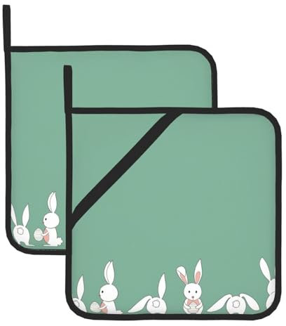 YHBLYKXP Set di 2 presine con stampa coniglietto pasquale, presina resistente al calore, per barbecue