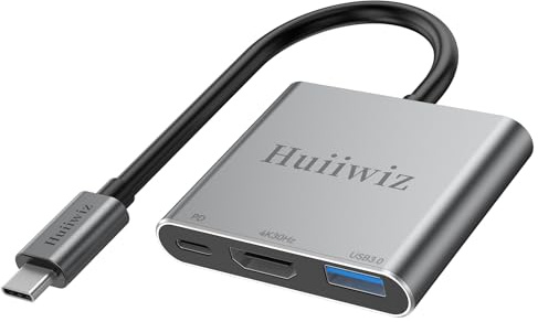 Huiiwiz USB C to HDMI Multiport Adapter for Mac MacBook iPad, USB-C to HDMI USB Adapter with Charging USB 3.0/ PD 100W/4K 30Hz