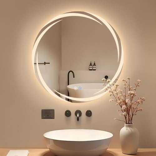 Mursche Badezimmerspiegel mit Beleuchtung Badspiegel Rund - Runder 50cm LED IP44 Spiegel mit Touch Dimmbar mit Licht Beschlagfrei Rundspiege Beleuchtet Bad für WC Badezimmer