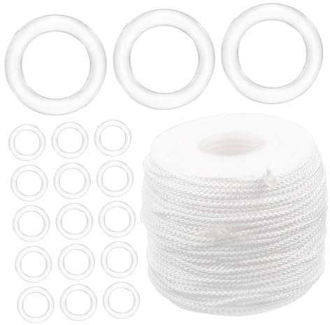 HOLIDYOYO Roman Shade Hardware with 1.8mm White Braided Lift Cord 50 Meter and 100 Pom Roman Blind Rings, Easy to Install for Blinds Pull Cord Repair and DIY Projects