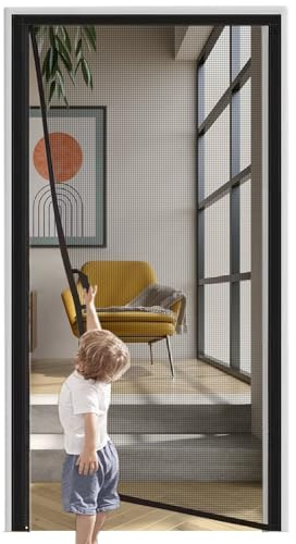 Mosquitera para puerta, 85x220cm Negro Mosquitera antiinsectos con cierre automático para puertas de balcón