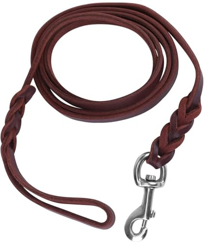 1.6m Fettlederleine Hund, Dunkelbraun Rindsleder Hundeleine Leder, Geflochtene Lederleine Hund für Große Mittelgroße Hunde, Outdoor Gehen Training