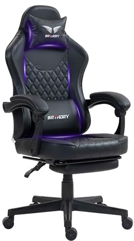 BRTHORY Gaming Stuhl Ergonomischer Racing Gamer Stuhl mit Verstellbare Kopfstütze Schreibtischstuhl mit Stoffoberfläche, Federsitzkissen, Verbindungsarmlehnen und Fußstütze, 135°