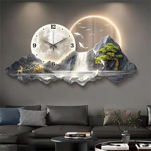 GAENZA Lampada Murale Acrilica da Ingresso con Orologi da Parete Arte Decorazione Paesaggio, Lampada da Parete Appeso Opere d'Arte Murali Pittura Sculture Murali per Soggiorno Camera,D,70 * 140cm
