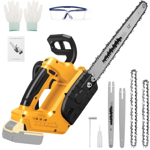 Cordless Chainsaw for Dewalt 18V 20V Battery, 12 Inch / 10 Inch 2 in 1 Mini Chain Saw with Security Lock, 1100W Handheld Electric Chainsaw for Wood Cutting, Tree Trimming (No Battery)