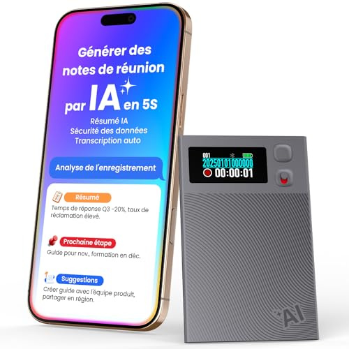 Grabadora de voz NEWYES Ailog IA con aplicación dedicada,transcripción y resumen,traducción a más de 188 idiomas, 64 GB de memoria para reuniones,conferencias, llamadas,negocios y clases