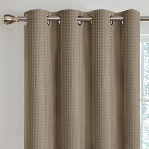 Velosso Thermal Blackout Window Treatment Waffle Weaved Door Curtain Panel Ring Top Light Blocking Thermal Insulated Single Curtain Panel (Natural)