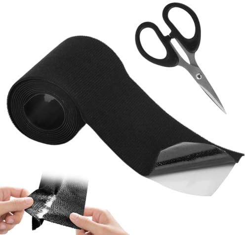 DASIAUTOEM Gewebe-Reparaturband für Segeltuch, 2Mx10CM Selbstklebend Flicken Reparaturset, Schwarz Flicken Selbstklebend, Selbstklebender Stoff Reparaturflicken mit Schere für Zelte Daunenjacke Tasche