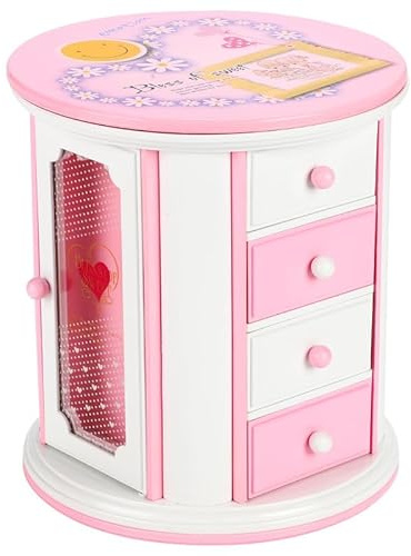 Boîte à musique rotative princesse avec tiroirs et armoire à miroir, boîtes à musique en PVC rose pour filles, organisateur de bijoux ballerine avec compartiments de rangement, jolie décoration de