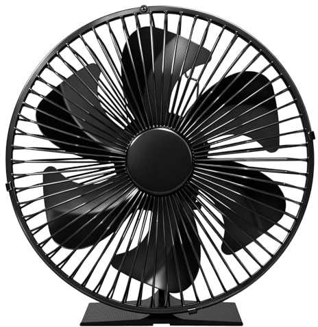 Perfirefan Log Burner Fan with Guard - 6-Blade Ultra Quiet Heat Powered Stove Fan - Log Burner Accessories - Auto-Operated for Even Heat Circulation