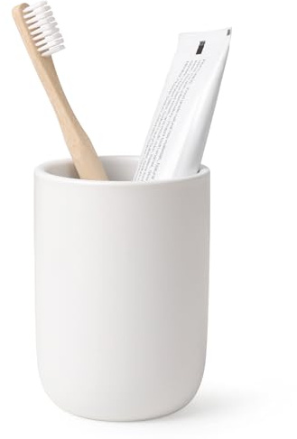 Zahnputzbecher Keramik Bosilunlife, 380 ml Weiß Zahnbürstenhalter im Soft-Touch, Mundwasser Tasse Zahnbecher Badezimmerbecher für Zahnbürste & Zahnpasta