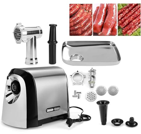 Heavy Duty Meat Mincer, 3200W Stainless Steel Electric Sausage Maker with 2 Stuffing Tubes and 3 Grinding Plates, for Making Sausages, Bread Crumbs, Sauce