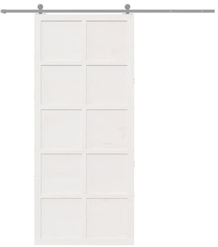 Divisor de Espacio con Puerta Corredera de Granero, Blanco de Madera de Pino Maciza, Estable Puerta Interior de Separación para Salón y Dormitorio, Fácil de Instalar, 90x210 cm