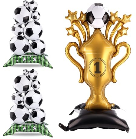 Penitue Decorazioni per Feste di Calcio, Trofeo e 2 Palloncini in Foil a Forma di Pallone da Calcio Palloncini a Tema Sportivo per Compleanno Forniture Decorazioni Coppe Sportive