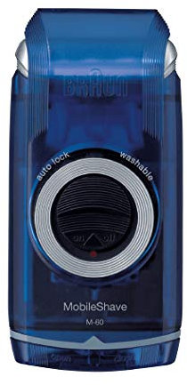 Braun PocketGo Mobile Shave Electric Travel Shaver, Electric Razor for Men For On The Go, Fully Washable, Portable Shaver With Travel Lock, M60, Blue