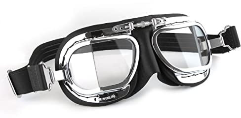 HDM Halcyon MK49 Leather Motorcycle Goggles for Open Face Helmets (Black Leather)