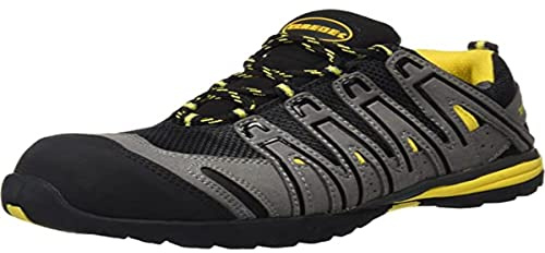 Paredes SP5027 GR44 Helio S1P SRA flexibla sportsäkerhetsskor med snörning, svart/grå/gul, 44 EU