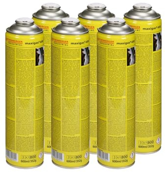ROTHENBERGER Industrial 6x Maxigas 400, 600ml, 7/16-EU, Hartlötgas, Gaskartusche, Gaslöten, Löten, Schweißen, Schweißgas 35570