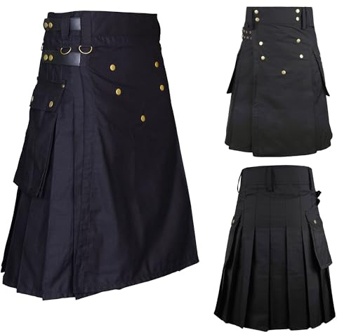 McWilliams Kilts för män, aktiv mäns deluxe svart sport verktyg kilt, skotsk herrdräkt, Svart verktyg, en storlek