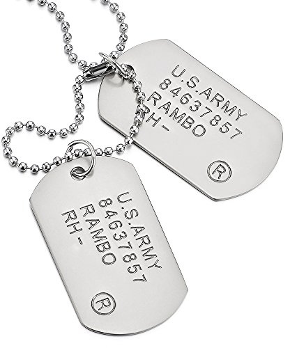Klassisk, tvådelad militär Dogtag - herrhalsband hänge - med 70 cm bollkedja, Metall, ej tillämpligt