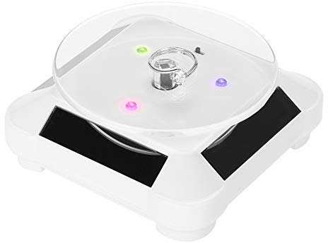 TMISHION Rotación de la exhibición de la joyería, escaparate solar de 360 grados giratorio reloj de la caja de la joyería del teléfono reloj LED para la exhibición (batería no incluida)(blanco)