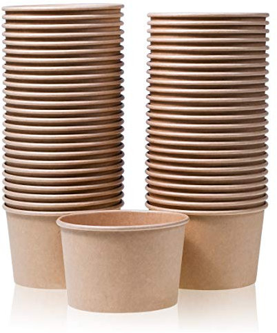 Paper Ice Cream Tubs and Soup Bowls, 50-Count, 473 ml, Kraft Brown, Hot/Cold Paper Snack Cups, Disposable Ice Cream Cups, Soup Bowls