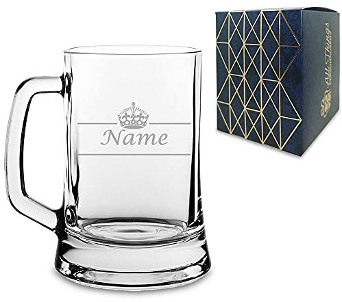 Personalised Engraved Novelty Beer Mug with Name with Crown Design, Gift Boxed, Perfect for Any Occasion