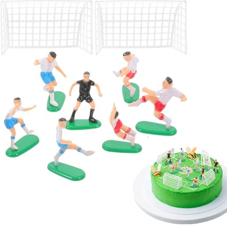 HEMOTON 18Pcs Tortendeko Fußball Figuren Set, Fußball Torte Topper Kuchen Deko für Jungen Kindergeburtstag, 3D Tortenaufleger mit Spieler und Toren für Geburtstagskuchen
