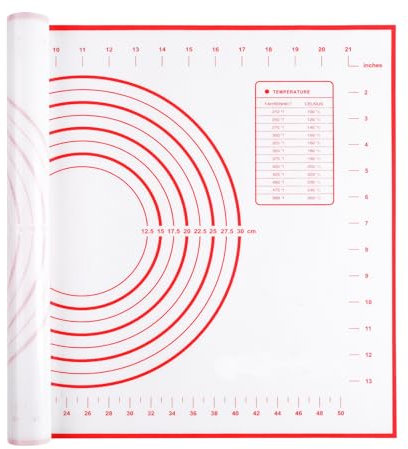 Miorkly Groß 60x40cm Backmatte Silikon, Silikonmatte Baking Mat Rutschfeste, Antihaftbeschichtete Backunterlage mit Messung, für Fondant Gebäck Pizza, BPA Frei(Rot + 3Pcs Schaber)