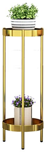 Meng Wei Shop Doppelschichtiger Blumenständer for Den Innenbereich Wohnzimmer-Blumentopfständer Aus Schmiedeeisen Balkon-Grünpflanzenständer Studier-Dekorationsregal (Color : Gold, Size : 30x30x80cm)