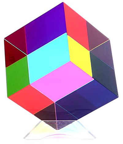 iKeelo Farbwürfel (50 mm) mit Standfuß - für die subtraktive Farbmischlehre | Cyan, Magenta & Gelb Color Cube- faszinierendes Acryl Prisma für Schreibtischdeko und Geburtstagsgeschenke