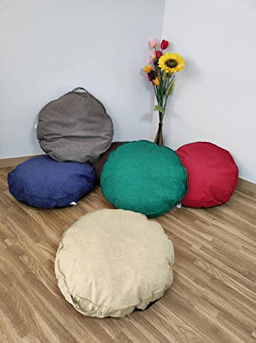 Cojín Redondo para Suelo Grande y Meditación - 80 cm Diámetro, 10 cm Alto, para Terraza, Jardín, Yoga, Relajación y Mascotas en Colores Lisos (Beige)