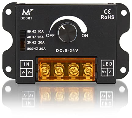 Aroidful Interruttore a Manopola PWM Dimmer LED | per Monocolore Regolatore Dimmer DC 5V 12V 24V Manopola di Regolazione della Luminosità per Le Luci di Striscia LED