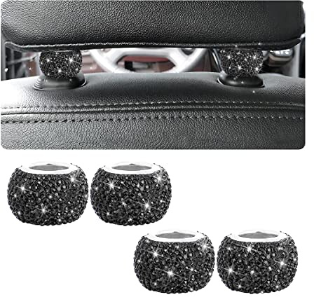 CGEAMDY 4 Universal Diamant Kristall Autositz Kopfstütze Ringe, Autositz Kopfstütze Auto Innendekoration Zubehör Bling Innendekoration für Auto Fahrzeug(Schwarz)