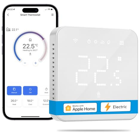Meross Smart Thermostat, for Electric Underfloor Heating, with Timer, Programmable and Multi-room Control, Hubless, Voice/Remote Control, Compatible with Apple HomeKit, Amazon Alexa, Google Assistant