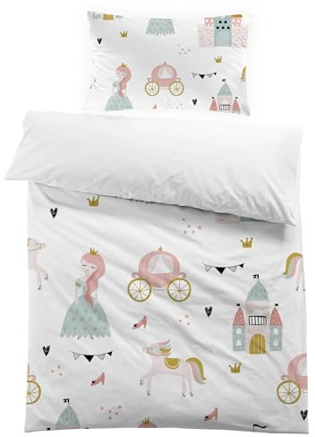 MUSOLEI Funda nórdica Princesa Unicornio Funda de edredón para niñas 135x200cm Cama Individual Infantiles Microfibra Impresión 3D 1 Juego de Ropa de Cama 1 Funda de Almohada 50x75cm