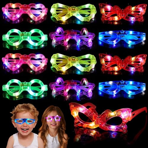 Mikulala 12 occhiali a LED al neon, per feste, festival, per feste, compleanni, decorazioni per bambini e adulti