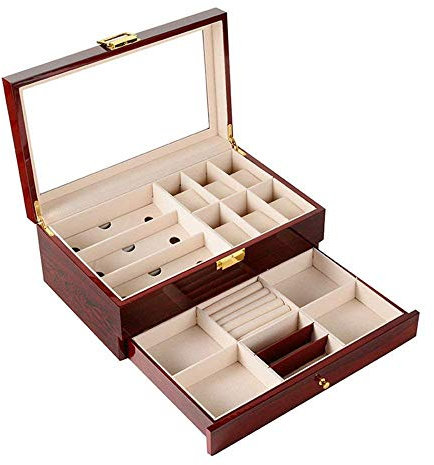 BONOOL Aufbewahrungsbox, doppellagige Uhr, 6 Uhrenbox und 3 Brillenbox, Retro-Holzschmuck für Männer/Frauen, Tischschmuck, Finishing-Display-Box, Geschenk, Geschenk der Liebe