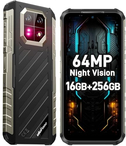 Ulefone Armor 22 Telephone Protable Incassable Android 14, 16Go + 256Go, 64MP Nocturne Vision Caméra, 6.58 FHD+ 120Hz, 6600mAh(33W), 4G Dual SIM/NFC/GPS/IP69K/Infrared Sensor Téléphone Étanche- Noir
