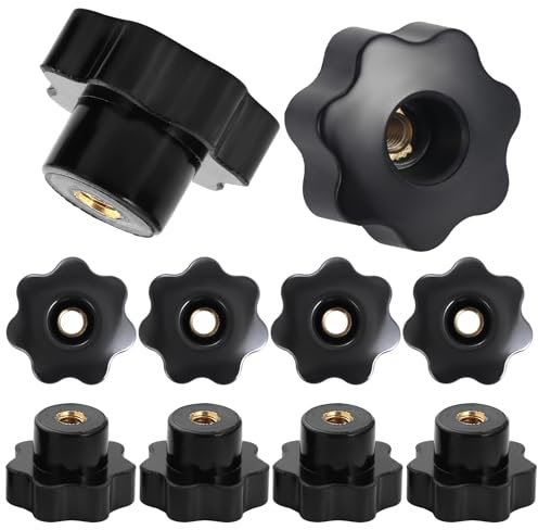 HSEAMALL 10 piezas tuerca de estrella M6 tuerca de mariposa pomo de apriete rosca interior rosca de plástico agujero pasante pomo de estrella pomo de mano para máquina herramienta, negro
