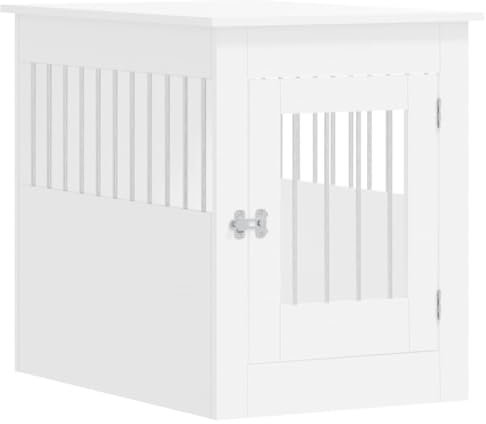 vidaXL Meuble de Cage pour Chiens, Niche pour Chiens avec Porte Verrouillable, Maison pour Chien, Table d'Appoint Salon, Blanc Bois d'Ingénierie