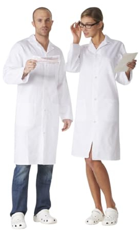 KODAMA Blouse Blanche de Laboratoire 100% Coton - Fermeture par Boutons Pression, Blanc, L