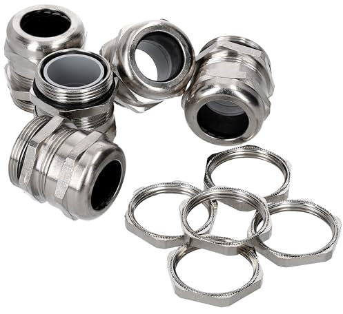 Lot de 5 presse-étoupes Kalitec M16 en laiton 4,0 à 9,5 mm - Contre-écrou M16 en laiton nervuré - Passe-câble étanche et gaz - Kit de presse-étoupes M16