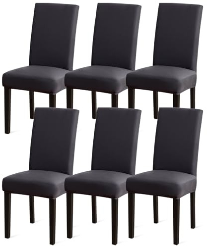 Sufdari Stuhlhussen 6er Set Grau, Stretch Esszimmer Stuhlbezug für Esszimmerstühle, Abnehmbarer Waschbarer Spandex Stuhlüberzug für Küchenstühle,Hotel, Bankett(Anthrazit Grau, 6 Stück)